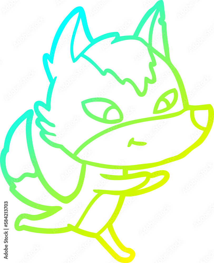 cold gradient line drawing friendly cartoon wolf running cold gradient line drawing friendly cartoon wolf running