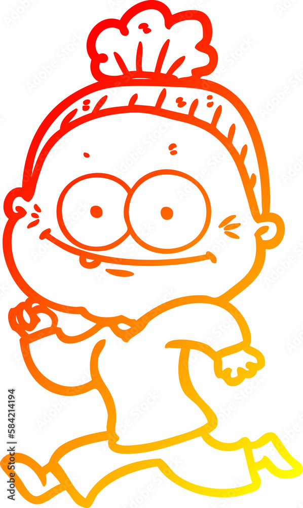 Obraz premium warm gradient line drawing cartoon happy old woman