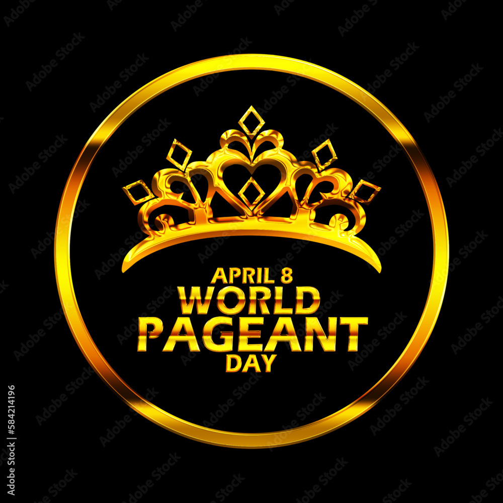 A golden queen crown and bold text in golden frame isolated on black ...