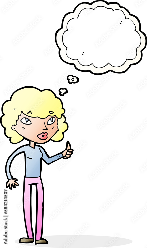 cartoon woman giving thumbs up symbol with thought bubble cartoon woman giving thumbs up symbol with thought bubble