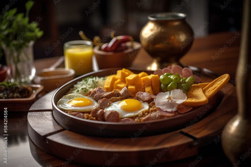 Traditional Generative AI Colombian Food Bandeja Paisa in a Restaurant

