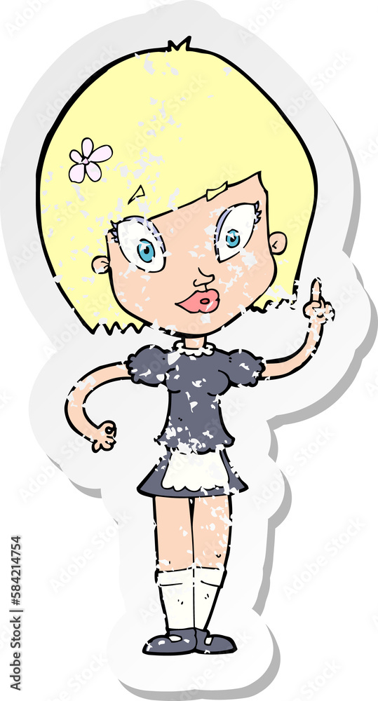retro distressed sticker of a cartoon pretty maid retro distressed sticker of a cartoon pretty maid