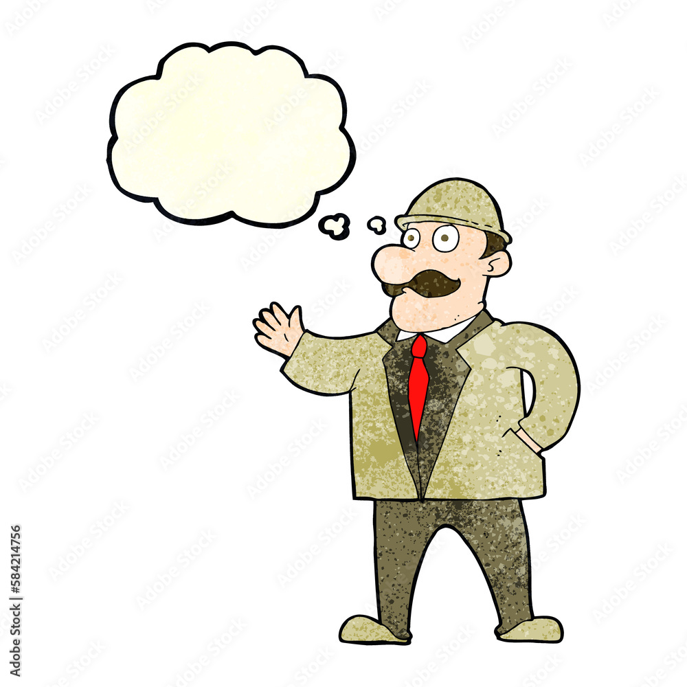 cartoon sensible business man in bowler hat with thought bubble cartoon sensible business man in bowler hat with thought bubble