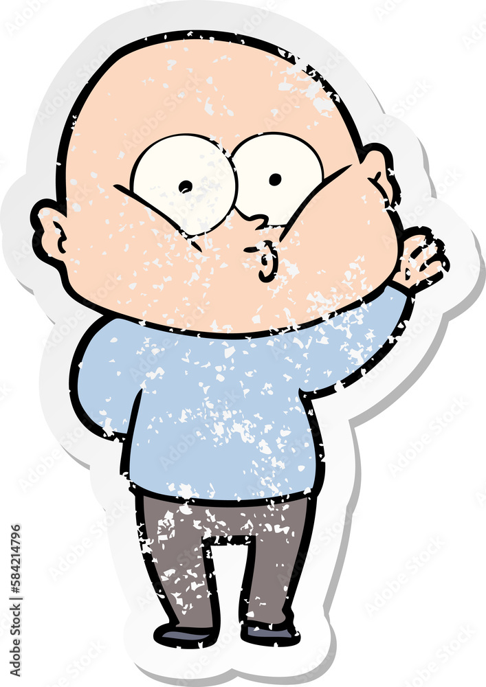 Fototapeta premium distressed sticker of a cartoon bald man staring
