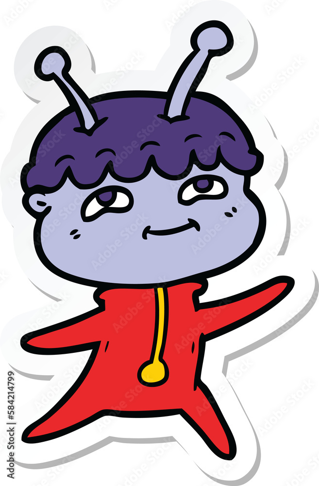 sticker of a friendly cartoon spaceman dancing sticker of a friendly cartoon spaceman dancing