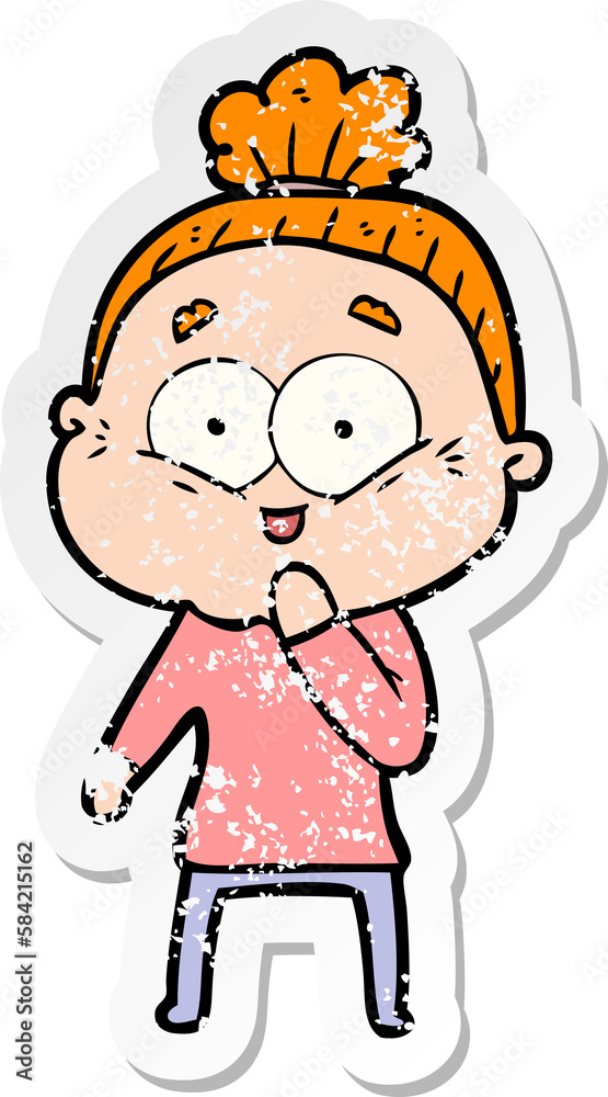 distressed sticker of a cartoon happy old woman distressed sticker of a cartoon happy old woman