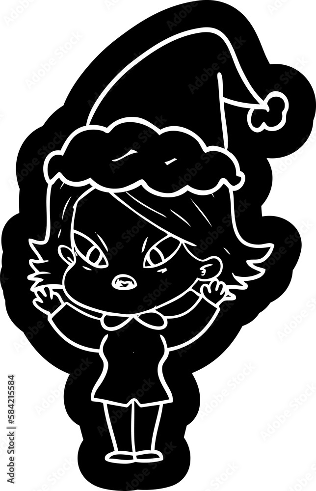 cartoon icon of a stressed woman wearing santa hat cartoon icon of a stressed woman wearing santa hat