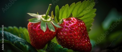 illustration of strawberry shrub with red ripe fruit look tasty, Generative Ai