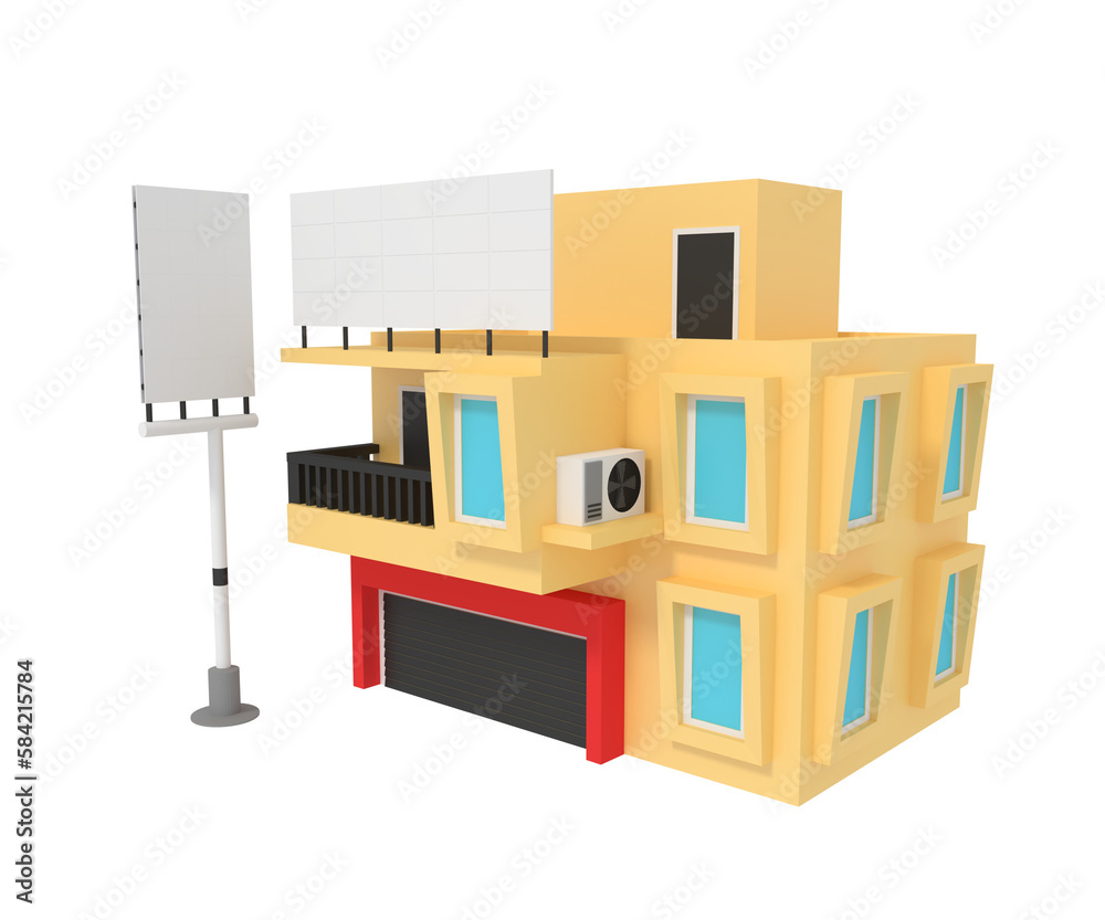 3d illustration of shop building with advertising billboard 3d illustration of shop building with advertising billboard