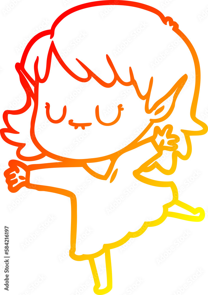 warm gradient line drawing happy cartoon elf girl wearing dress warm gradient line drawing happy cartoon elf girl wearing dress