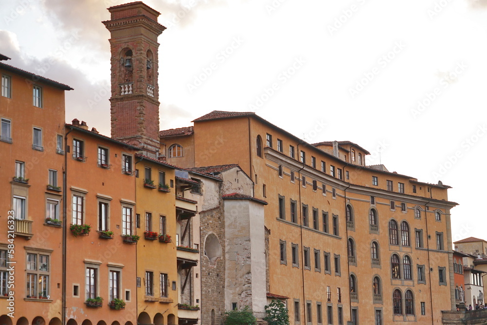 Palaces and church of San Jacopo Sopr'Arno along the Arno River in Florence, Tuscany, Italy