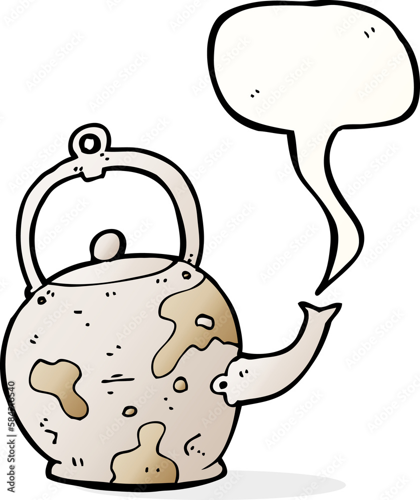 cartoon old tea pot with speech bubble cartoon old tea pot with speech bubble