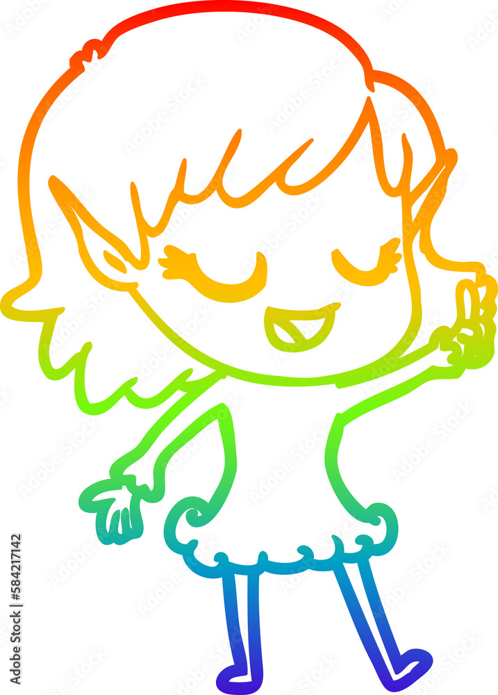 rainbow gradient line drawing happy cartoon elf girl rainbow gradient line drawing happy cartoon elf girl