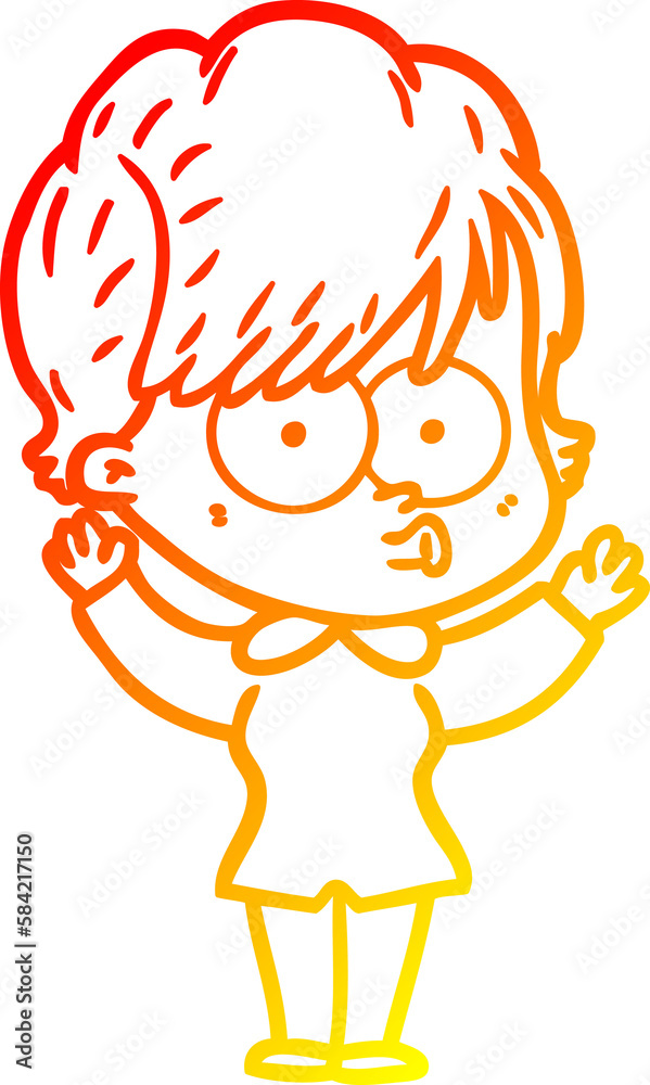 warm gradient line drawing cartoon woman