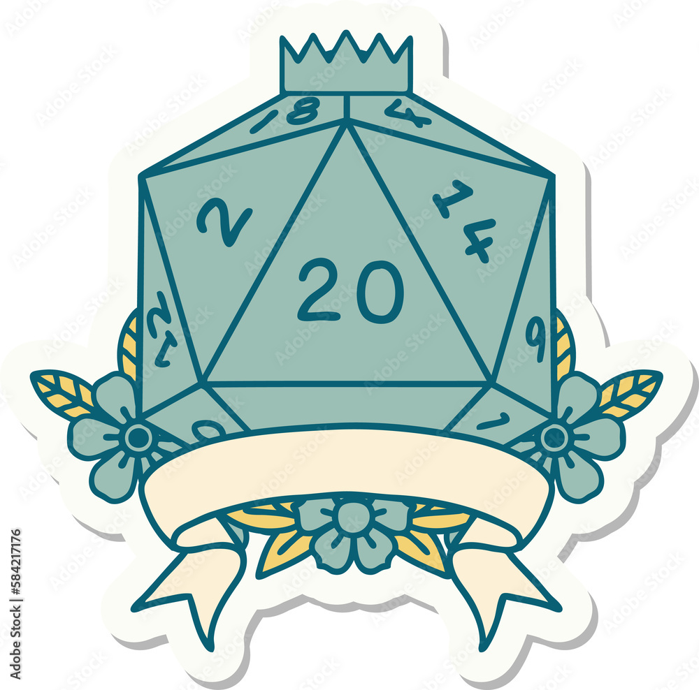 natural 20 critical hit D20 dice roll sticker natural 20 critical hit D20 dice roll sticker