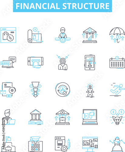 Financial structure vector line icons set. Finance, Structure, Capital, Funds, Assets, Equity, Debt illustration outline concept symbols and signs