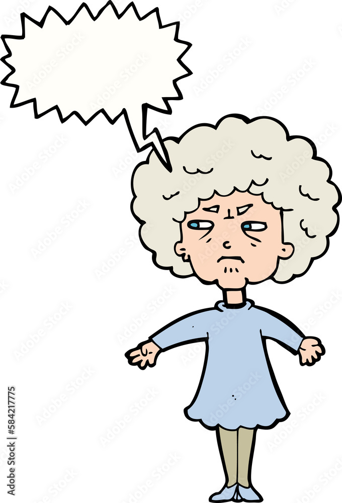 cartoon bitter old woman with speech bubble cartoon bitter old woman with speech bubble