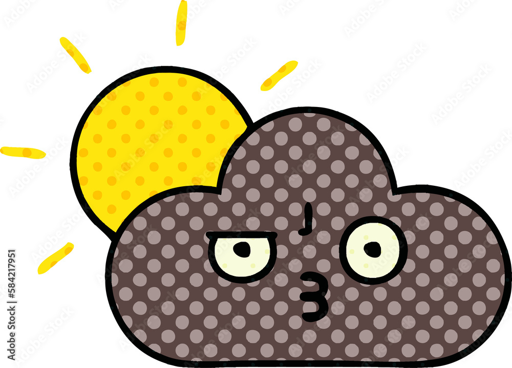 comic book style cartoon storm cloud and sun comic book style cartoon storm cloud and sun