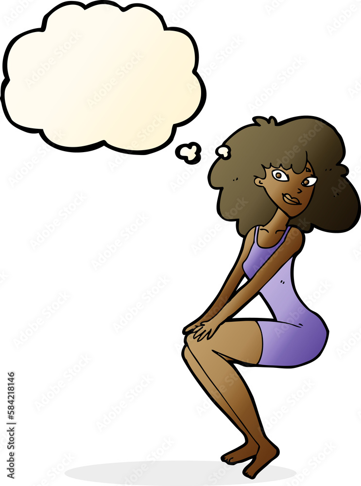 cartoon sitting woman in dress with thought bubble cartoon sitting woman in dress with thought bubble