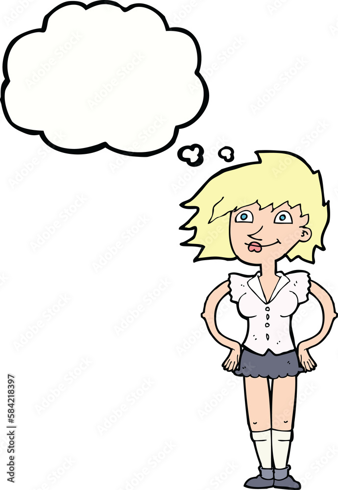 cartoon woman with hands on hips with thought bubble cartoon woman with hands on hips with thought bubble