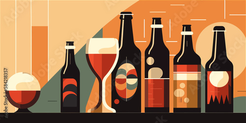 Beer abstract vector ilustration. Brown gold and orange colors. Generative AI technology.