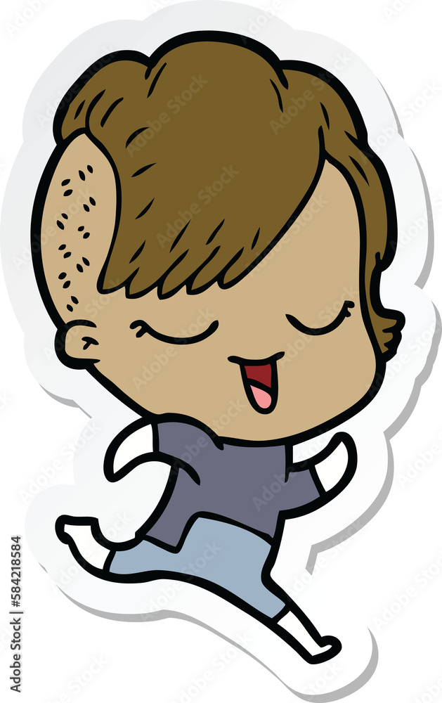 sticker of a happy cartoon girl in futuristic clothes sticker of a happy cartoon girl in futuristic clothes