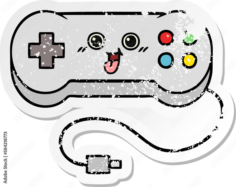 distressed sticker of a cute cartoon game controller distressed sticker of a cute cartoon game controller