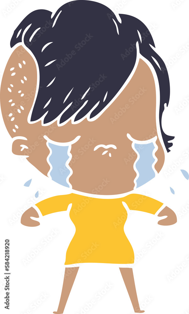 flat color style cartoon crying girl flat color style cartoon crying girl