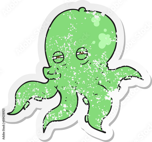 retro distressed sticker of a cartoon octopus