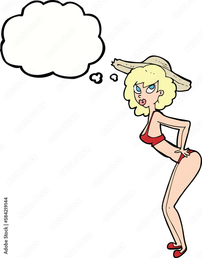 cartoon pin-up beach girl with thought bubble cartoon pin-up beach girl with thought bubble