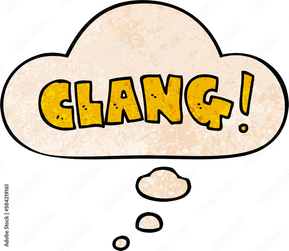 cartoon word clang and thought bubble in grunge texture pattern style cartoon word clang and thought bubble in grunge texture pattern style