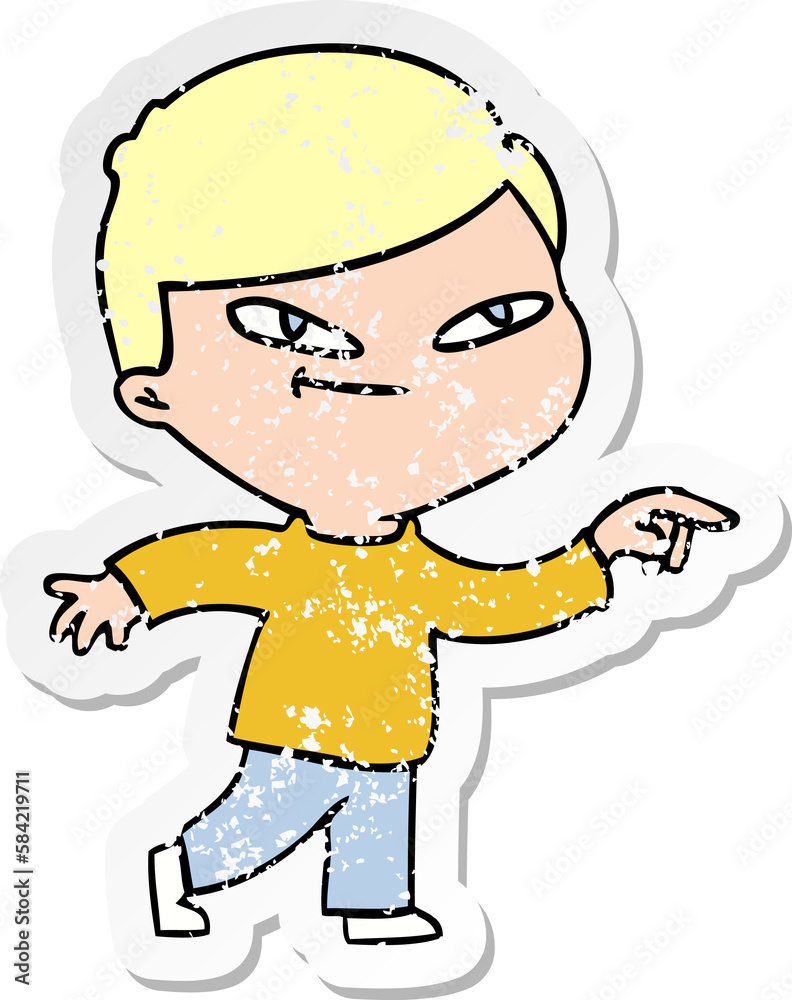 distressed sticker of a cartoon pointing man distressed sticker of a cartoon pointing man