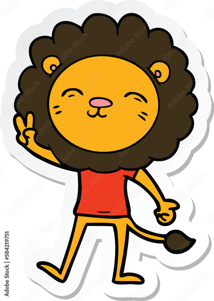 sticker of a cartoon lion giving peac sign sticker of a cartoon lion giving peac sign