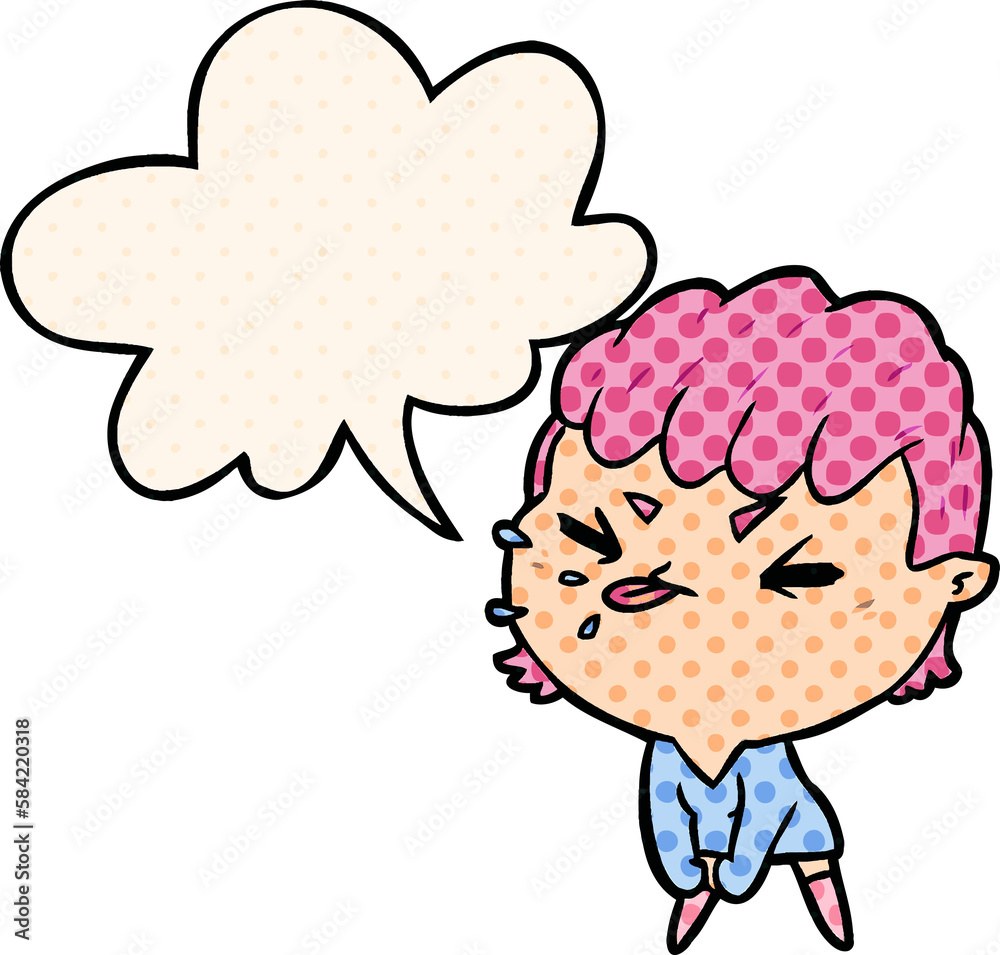 Fototapeta premium cute cartoon rude girl and speech bubble in comic book style