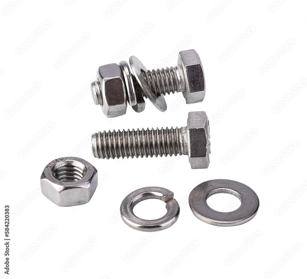 One of metal screw and nuts isolated on transparen png. One of metal screw and nuts isolated on transparen png.