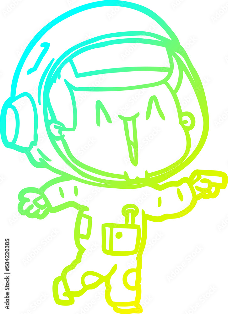 cold gradient line drawing happy cartoon astronaut pointing