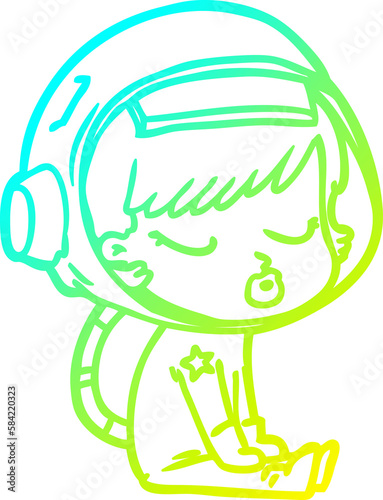 cold gradient line drawing cartoon pretty astronaut girl sitting waiting