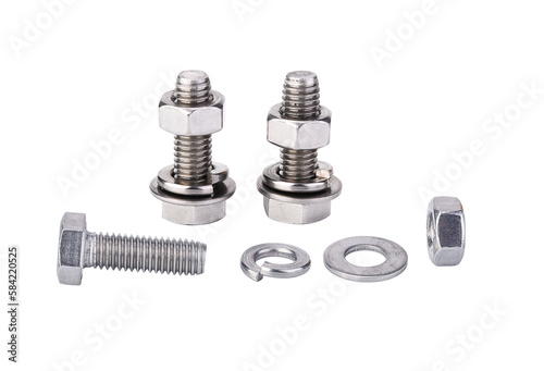 Hex bolt nut and washer on transparen png.