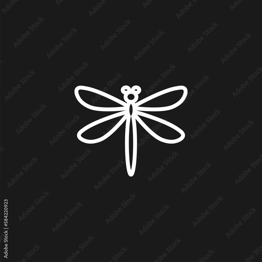 Dragonfly insect line icon isolated on black background Dragonfly insect line icon isolated on black background