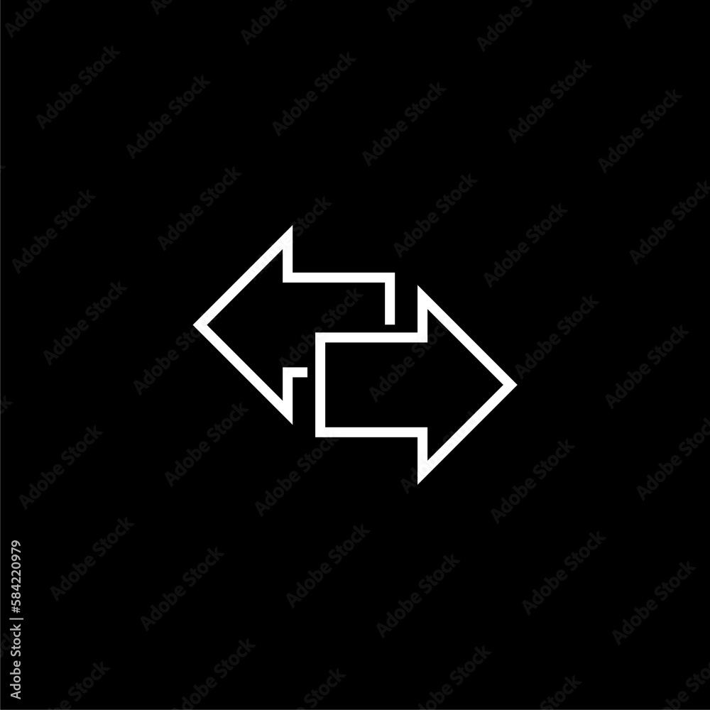 Double reverse arrow, Exchange arrow line icon isolated on black background Double reverse arrow, Exchange arrow line icon isolated on black background