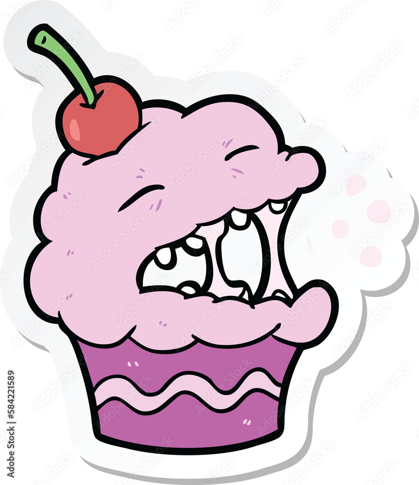 sticker of a cartoon cupcake