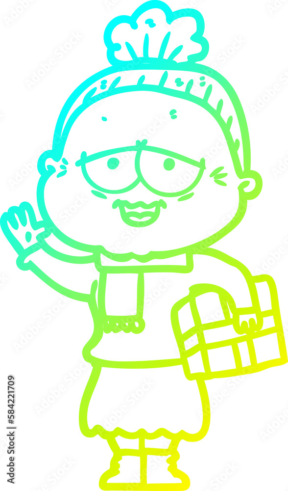 cold gradient line drawing cartoon happy old lady cold gradient line drawing cartoon happy old lady