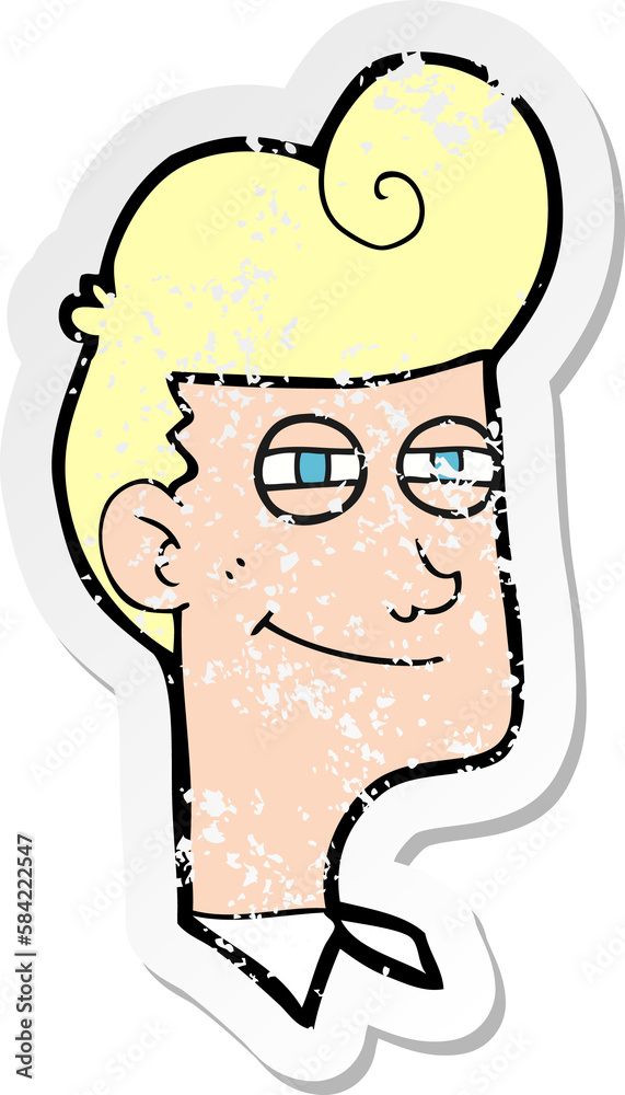 retro distressed sticker of a cartoon smiling man retro distressed sticker of a cartoon smiling man