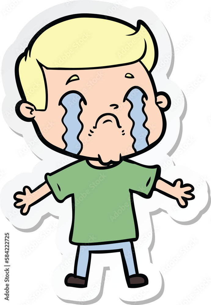 sticker of a cartoon man crying sticker of a cartoon man crying