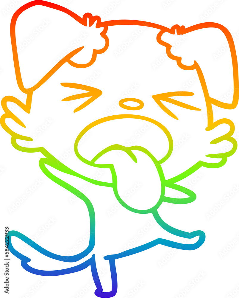 Fototapeta premium rainbow gradient line drawing cartoon disgusted dog