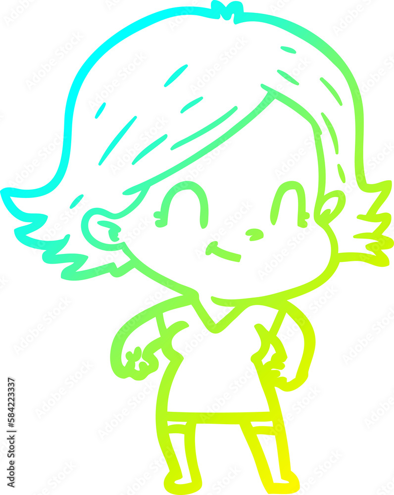 cold gradient line drawing cartoon friendly girl cold gradient line drawing cartoon friendly girl