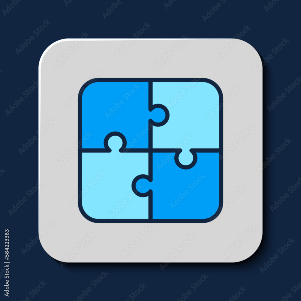 Obraz premium Filled outline Puzzle pieces toy icon isolated on blue background. Vector