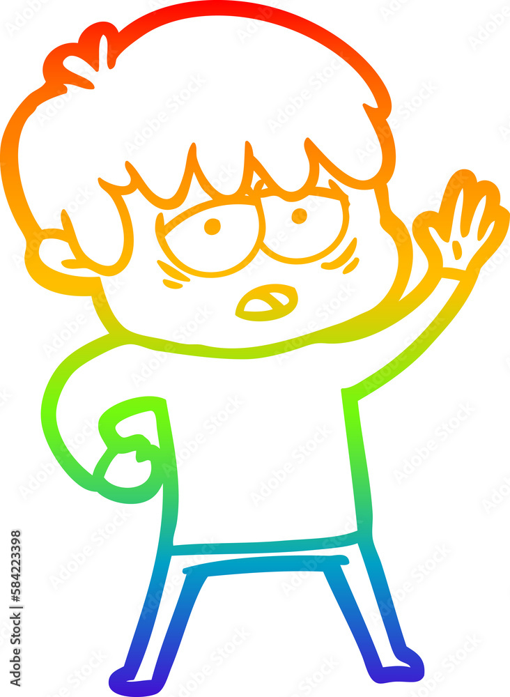 rainbow gradient line drawing cartoon exhausted boy rainbow gradient line drawing cartoon exhausted boy
