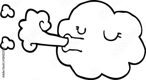 Fotografia, Obraz line drawing cartoon cloud blowing a gale