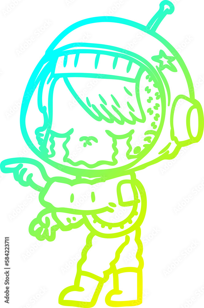cold gradient line drawing cartoon crying astronaut girl